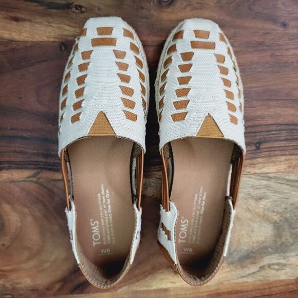 TOMS Alpargata Huarache Sandal Natural & Caramel Leather Woven Design Size 6 - Picture 7 of 10